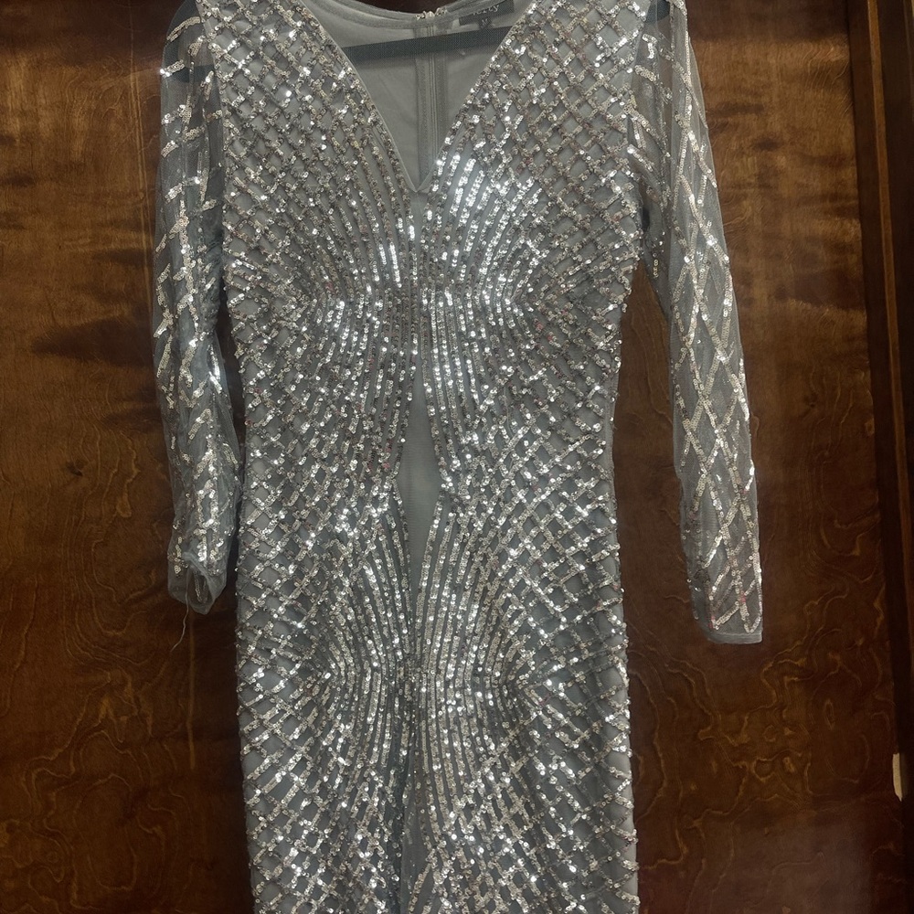 Verty Shimmering Silver Long Sleeve Dress